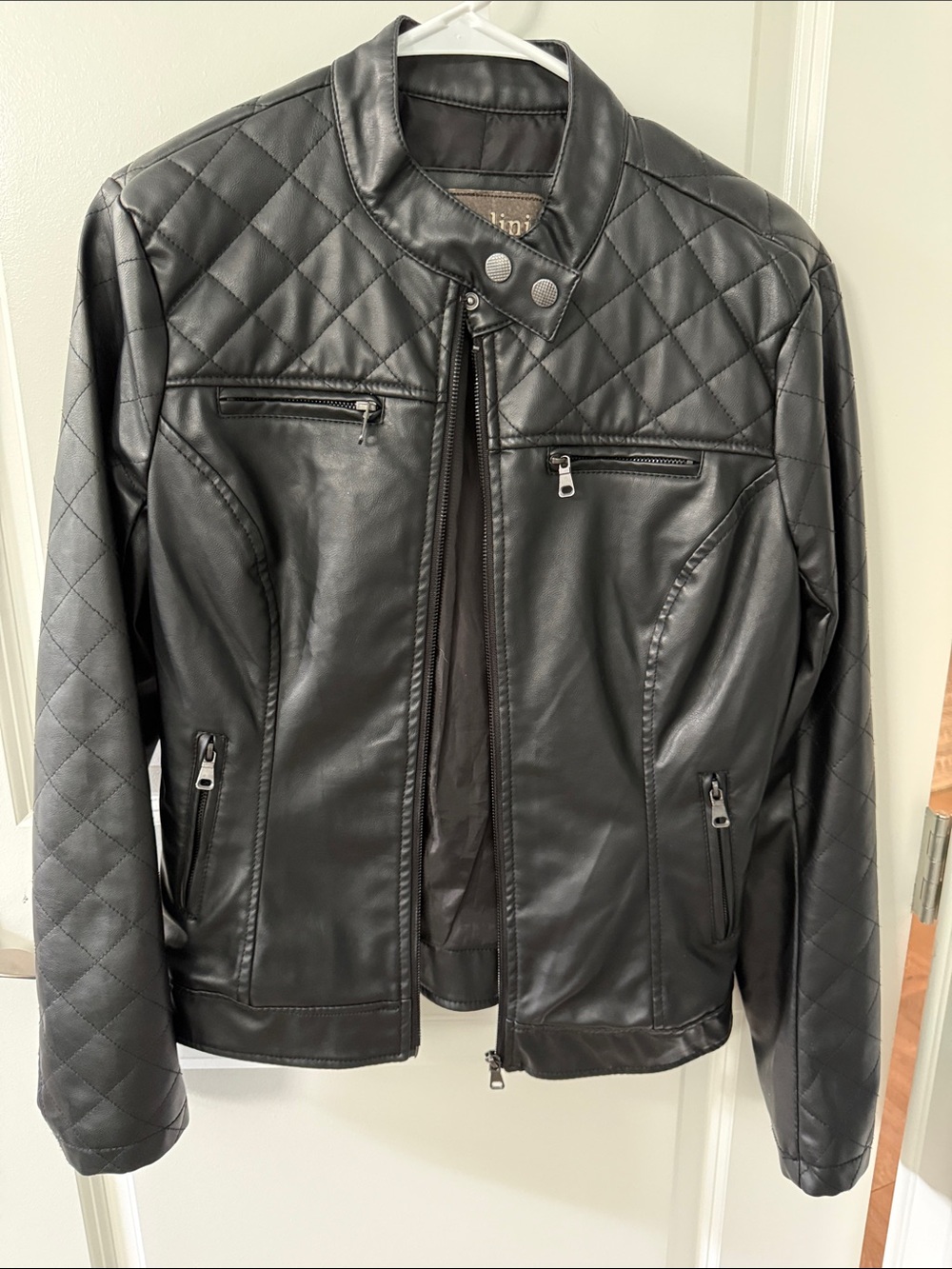 Cavalini Black Quilted Leather Bomber Jacket